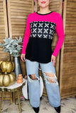 Hot Pink, Tribal, Black Long Sleeve Top
