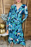 Green & Blue twist Dress With Shark Bite Hem