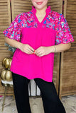 Magenta top with printed floral bubble sleeves