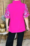 Magenta top with printed floral bubble sleeves