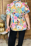 Orange, Floral, Tie Neck Blouse