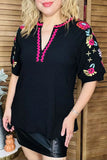 S, M, Large : Black top with embroidery details