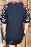 S, M, Large : Black top with embroidery details