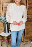 Cream Waffle Knit top with lace sleeves