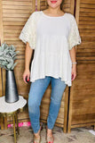 Cream layered baby doll top lace puff sleeve