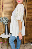 Cream layered baby doll top lace puff sleeve