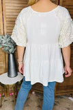 Cream layered baby doll top lace puff sleeve