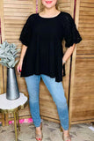 Black layered baby doll top lace puff sleeve