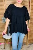 Black layered baby doll top lace puff sleeve