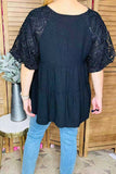 Black layered baby doll top lace puff sleeve
