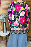 Pink Floral flutter top with wide sleeves