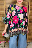 Pink Floral flutter top with wide sleeves