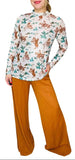 3X : Cream Western Printed Sheer Mesh Top