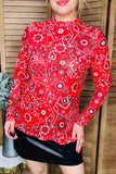 Red Bandana Printed Sheer Mesh Top