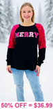 MERRY Hot Pink sequin long sleeve top