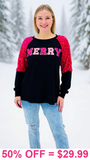 MERRY Hot Pink sequin long sleeve top