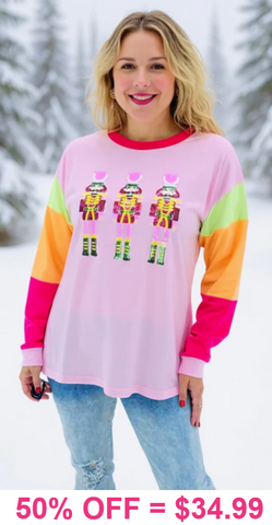 *Nutcracker sequin patch Pink top neon stripe sleeves
