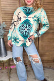 Turquoise & Cream tribal print long sleeve top