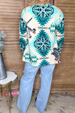 Turquoise & Cream tribal print long sleeve top