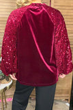 Burgundy Velvet blouse sequin puff sleeves