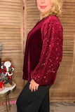 Burgundy Velvet blouse sequin puff sleeves