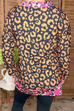 Brown leopard long sleeve top with pink trim