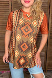 Rust Tribal print short sleeve top