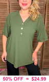 Olive Green button up v-neck top