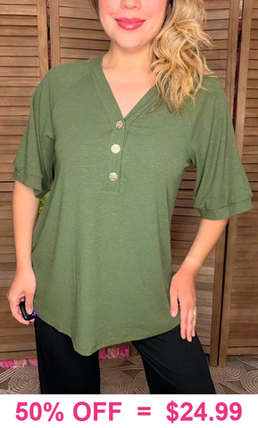 Olive Green button up v-neck top