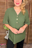 Olive Green button up v-neck top