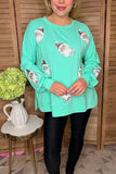 Red Hat Sequin Santa Mint top