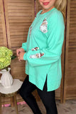 Red Hat Sequin Santa Mint top