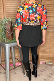 Floral, Leopard, Black Blouse