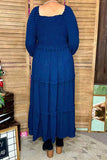 Blue Smocked Maxi Dress