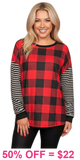 Red plaid, Striped long sleeve top