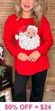 2X,3X : Santa Patch Red long sleeve with green pom pom sleeves