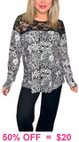 Black & White floral top with lace shoulders