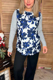 Blue floral Grey long sleeve top