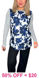 Blue floral Grey long sleeve top