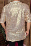 Gold Sequin Top with Pink Glitter Hearts