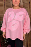2X/3X : Pink Lip Sequin oversized sweatshirt