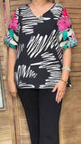 Floral Embroidery sleeves Black & White print Blouse
