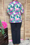 Pink & Green printed long sleeve top