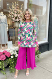 Pink & Green printed long sleeve top