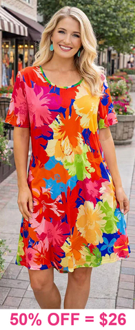 Colorful Floral short sleeve dress