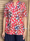 Red Multi Leopard V-Neck Top