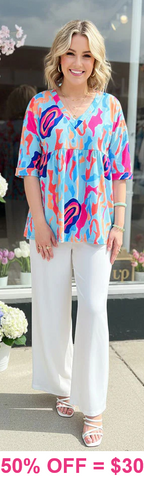 Blue swirl baby doll top - Loose fit