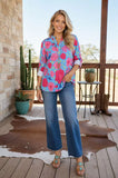 Blue top with pink floral print
