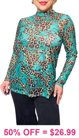 Turquoise & Leopard mesh top