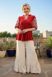 Red Velvet Embroidery sleeve top
